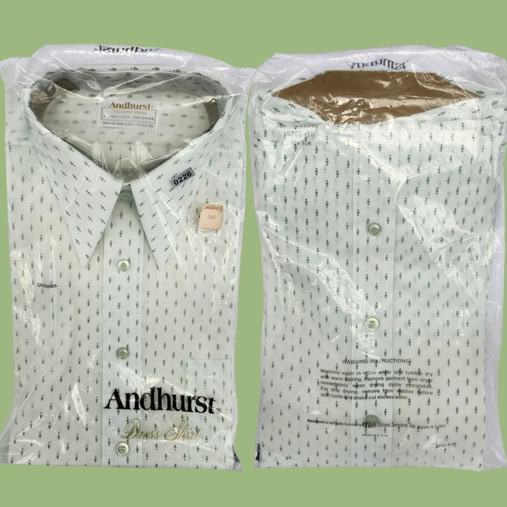 Vintage Andhurst Belk NOS Men's Dress Shirt 16 Short Sleeve 60s 70s Mod Print US